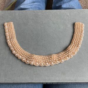 VTG Faux Pearl Beaded Collar Necklace Champagne Mid Century 14”